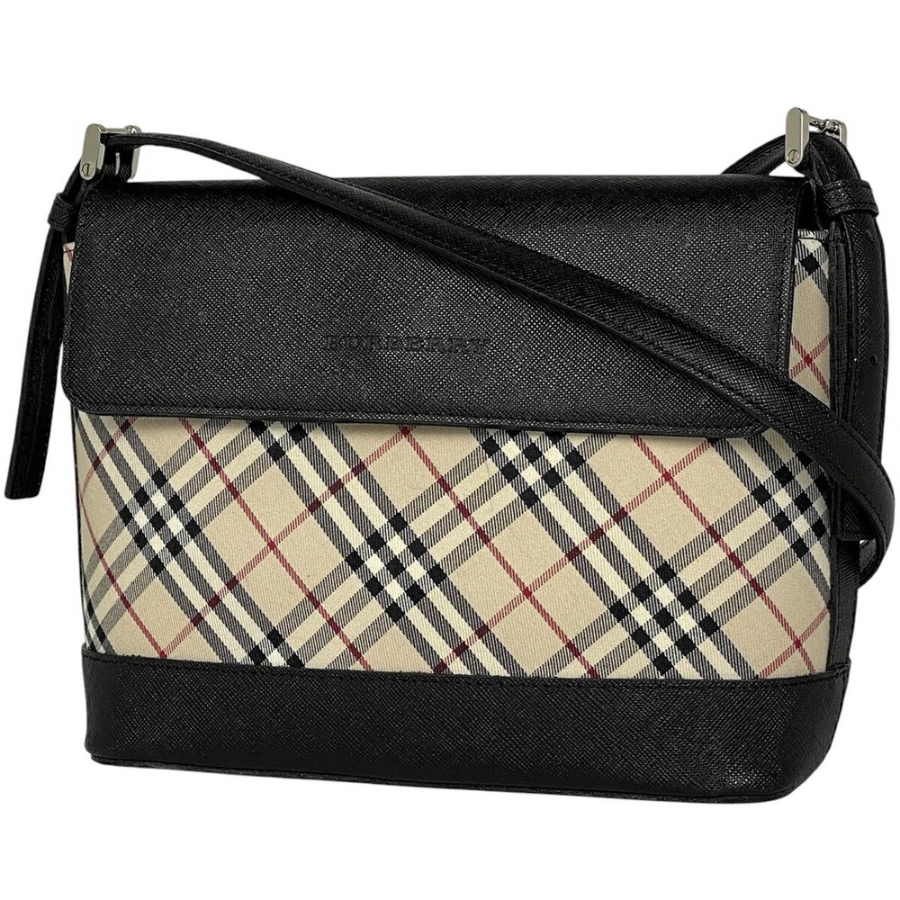 Burberry Check Shoulder Bag Crossbody Canvas Beige Black